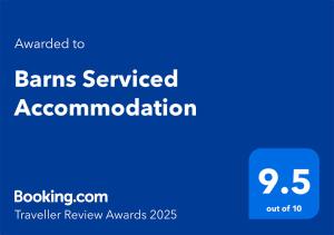 Certifikát, hodnocení, plakát nebo jiný dokument vystavený v ubytování Barns Serviced Accommodation