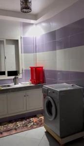 a kitchen with a washing machine and a sink at plateau appartement safi in Safi
