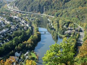 an aerial view of a river in a town at Hausboot Ferdinand Magellahn in Lahnstein