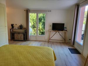 TV a/nebo společenská místnost v ubytování 1 Chambre piscine commune et 1 Gite piscine privée La Sauvasse