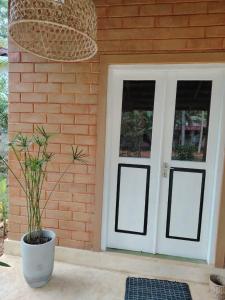 een potplant die voor een deur zit bij Eco Bricks in Ahangama