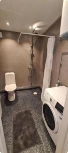 a small bathroom with a toilet and a sink at River house in Bergsboda