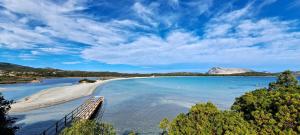 a view of a beach with a mountain in the background at Harry's House San Teodoro con piscina privata in San Teodoro