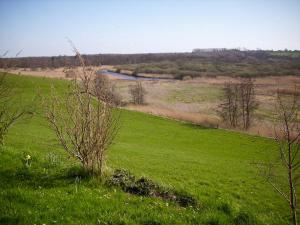 a green field with a river in the distance at Ferienwohnung Am Recknitzhang in Carlewitz
