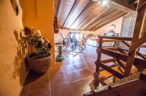 a living room with a potted plant on the floor at Casa La Herradura in Royuela