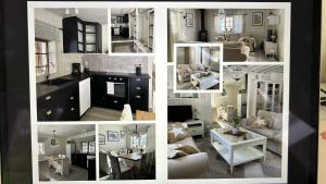 a collage of photos of a kitchen and a living room at Gemütliches Blockhaus in Nornäs