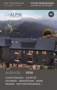 a flyer for an apartment building with a view at LIVALPIN Hideaway in Garmisch-Partenkirchen +39 photos