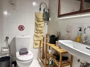 a bathroom with a toilet and a sink at Grandma's place in Arachova