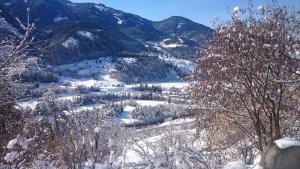 a snow covered valley with trees and mountains at Agriturismo Maso Santa Libera in Tesero