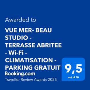 Certifikát, ocenenie alebo iný dokument vystavený v ubytovaní VUE MER- BEAU STUDIO - TERRASSE ABRITEE - Wi-Fi - CLIMATISATION - PARKING GRATUIT