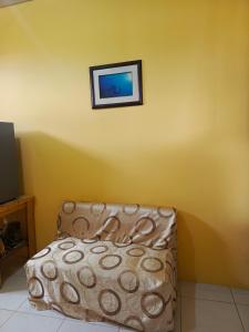 a couch in a room with a picture on the wall at Casa de Tania in Puerto Baquerizo Moreno