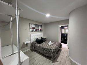 a bedroom with a bed and a walk in shower at El Encanto Andaluz 1 in Córdoba