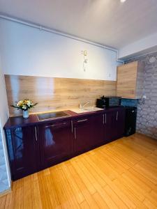 a kitchen with a sink and a counter top at Lira Beach Studio in Mamaia