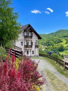 een huis met bloemen voor een onverharde weg bij Dom Madeyski in Szczawnica
