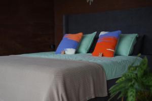 菲兰迪亚Reverie Hotel的床上有色彩缤纷的枕头