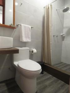 a bathroom with a toilet and a shower at Rivo Ohia Inn in Rioja +47 photos