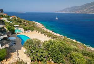 an aerial view of a resort and the ocean at Stella Sea View & Access to Sea in Kas