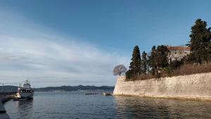 a boat is docked in a body of water at Studio Apartman Casper in Zadar