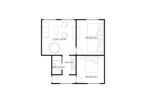 ein schwarz-weißer Grundriss eines Hauses in der Unterkunft Spacious 2 Bedroom I 2 Minutes to Metro and Train Station in Wien