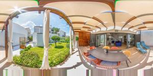 an overhead view of a house with a patio and a table at Villa Klara in Vodice