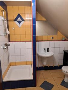a bathroom with a sink and a tub and a toilet at Agroturystyka Biełka in Giełczyn