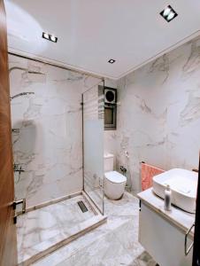 a bathroom with a shower and a sink and a toilet at Luxury Furnished Condo in Egypt in Cairo +32 photos