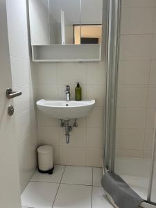 a bathroom with a sink and a mirror at Studios Harrachgasse FIVE in Graz