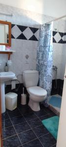 a bathroom with a toilet and a sink at Casa Vasilios Charokopos in Mesochórion