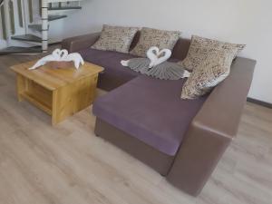a living room with a couch and a table at Aranypart Camping & Apartments in Siófok +75 photos