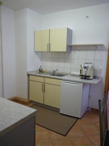 a kitchen with a sink and a toaster on a counter at Ferienwohnung Monteurwohnung in Pforzheim