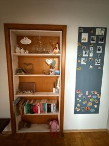 a book shelf filled with books in a room at Ferienwohnung Seidenhuhn in Kiefersfelden