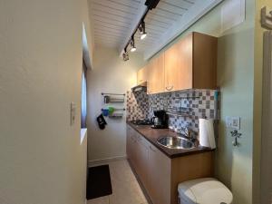 a small kitchen with a sink and a toilet at Paradera Palms Apt 1 in Paradera +9 photos