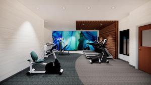a gym with treadmills and exercise equipment in a room at Hilton Garden Inn Dayton Downtown in Dayton