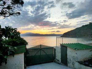 a sunset over a body of water with a gate at Villa dell'Ancora in Capoliveri