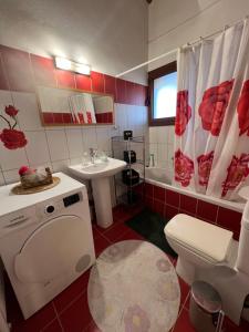a bathroom with a toilet and a sink and a tub at Sissy sweet Home in Elátia +32 photos