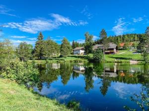 a view of a lake with houses in the background at Ferienwohnungen Am Skilift in Herrischried