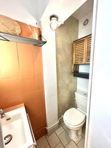 a small bathroom with a toilet and a sink at Studio le nid rouennais, calme en hypercentre in Rouen