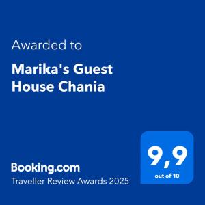 Certifikát, hodnocení, plakát nebo jiný dokument vystavený v ubytování Marika's Guest House Chania