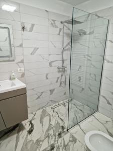 a bathroom with a shower and a sink at Vila Timeea in Statiunea Borsa +40 photos