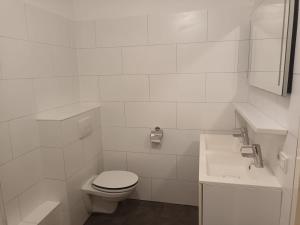 a white bathroom with a toilet and a sink at cute apartament city center in Gouda
