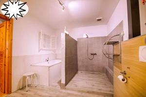 un baño con lavabo y ducha en Apartments Villa Schwan, en Wunstorf 21 fotos más