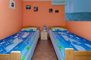 2 aparte bedden in een kamer met oranje muren bij Apartment Dinono in Pula