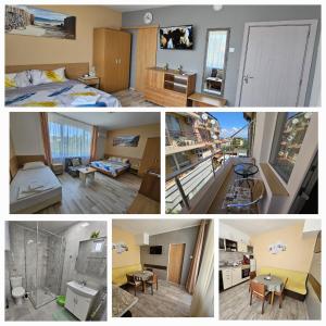 a collage of photos of a hotel room at Къща за гости Ани in Chernomorets