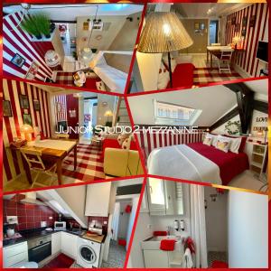 eine Collage mit verschiedenen Bildern eines Zimmers in der Unterkunft Studios with Mezzanine Rua da Moeda in Lissabon