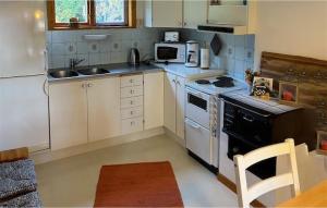 a small kitchen with a stove and a microwave at Holiday Home Bosebyn Nordfalla Gunnarskog in Gunnarskog