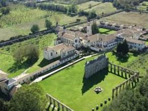 an aerial view of a castle with a green yard at B&B L'Alba in Gagliato