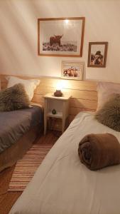 Ένα ή περισσότερα κρεβάτια σε δωμάτιο στο Gîte de charme classé 3 étoiles dans ferme du XIXe restaurée