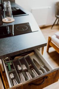 Kuchyň nebo kuchyňský kout v ubytování Apartmány Lešovice