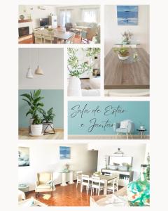 un collage di foto di un soggiorno e di una sala da pranzo di Sunset Chateau -Piscina Aquecida, Vista Mar ad Atouguia da Baleia
