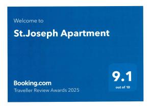 Certifikát, hodnocení, plakát nebo jiný dokument vystavený v ubytování St.Joseph Apartment